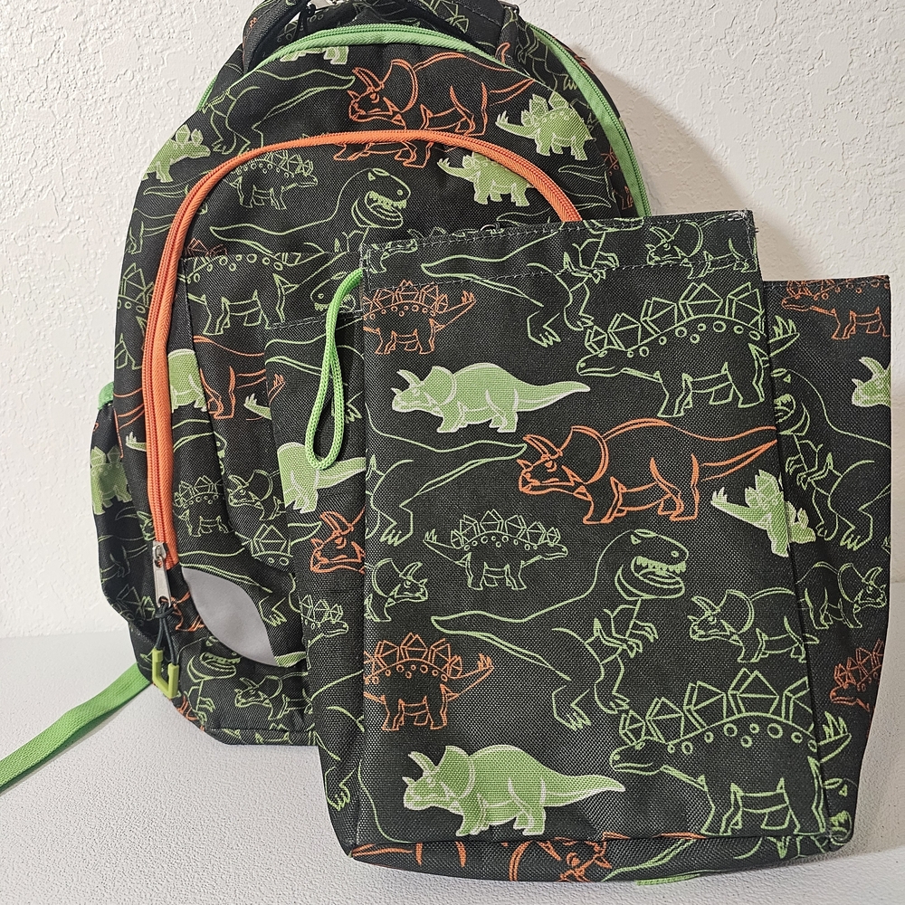 CRCKT dinosaur print backpack with matching lunch tote
